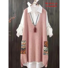 Women's Knitted Vest Loose V-neck (Option: Pink-XXL)