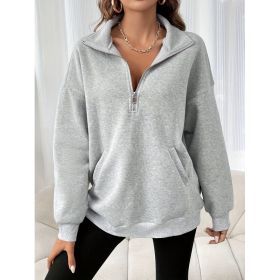 Autumn And Winter Loose Long Sleeve Half Zipper Sweater (Option: Light gray-S)