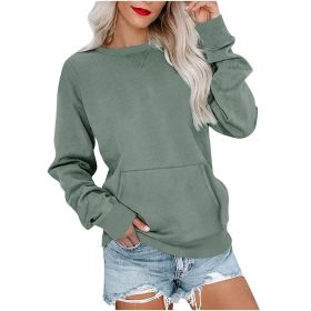 Women's Pin Solid Color Round Neck Loose Long-sleeved Sweater (Option: Grass green-M)
