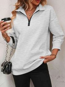 Women's Fashion Half Long-sleeve Zipper Sweatshirt Fashion Pullover (Option: Flower Gray-M)