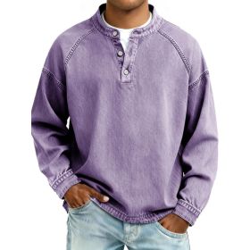 Men's Solid-Colored Casual Top Vintage Long-Sleeve Shirt (Option: Purple-M)