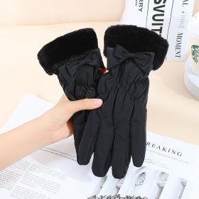 Warm Gloves Winter Women's Touch Screen Fleece-lined Thickened (Option: Hair Bow Black)