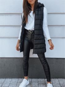 Solid Color Hooded Quilted Zipper Cotton Vest Coat (Option: Black-2XL)