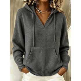 Kangaroo Pocket Knitted Hooded Drawstring Sweatshirt (Option: Dark Gray-M)