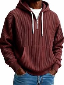 Men's Solid-Colored Corduroy Long-Sleeve Hoodie For Sports And Casual Wear (Option: Wine Red-M)