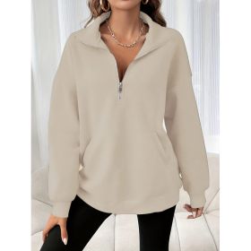 Autumn And Winter Loose Long Sleeve Half Zipper Sweater (Option: Apricot-S)