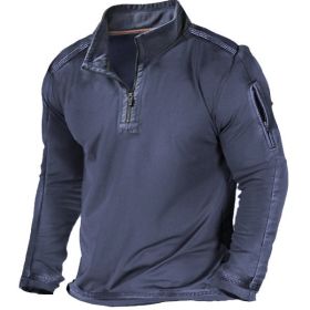 Men's Outdoor Zipper Pocket Long Sleeve Sweater (Option: Dark blue-M)