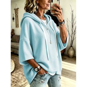 Womens Loose-fitting Hooded Top With Three-quarter Sleeves (Option: Sky blue-M)