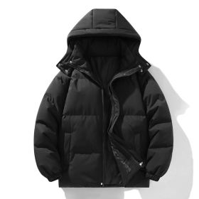Coat Down Cotton Short Fake Two-piece Hooded Couple Wear Thickened (Option: Black-L)