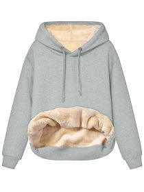 Warm Berber Fleece Pocket Hooded Sweatshirt Coat (Option: Light gray-M)