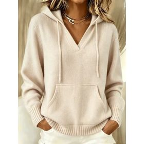 Kangaroo Pocket Knitted Hooded Drawstring Sweatshirt (Option: Apricot-M)