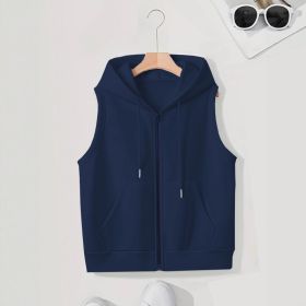 Women's Sleeveless Slim-fit Cardigan Zip Sweater (Option: Dark blue-5XL)