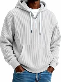 Men's Solid-Colored Corduroy Long-Sleeve Hoodie For Sports And Casual Wear (Option: White-M)