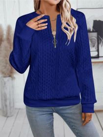 Casual Neckline Long-sleeve Zipper Sweaters Women's Clothing (Option: Blue-M)