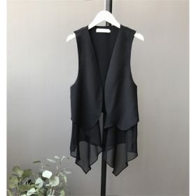Korean-style Sleeveless Irregular Chiffon Vest Womens (Option: Black-L)