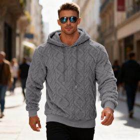 Plush Hooded Sweatshirt Winter Warm Long-sleeved Pullover Top Men's Casual Solid Color Fleece Hoodie Clothing (Option: Light gray-M)