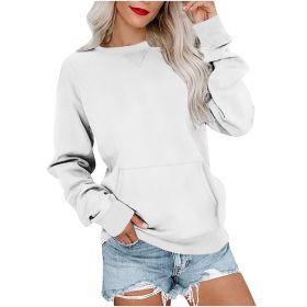 Women's Pin Solid Color Round Neck Loose Long-sleeved Sweater (Option: White-M)