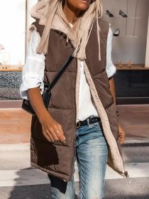 Hooded Double-sided Slim Fit Elegant Cardigan Vest (Option: Brown-M)