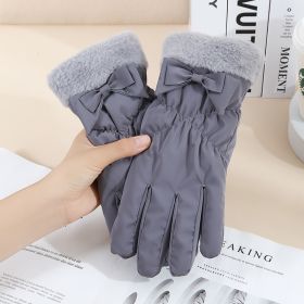 Warm Gloves Winter Women's Touch Screen Fleece-lined Thickened (Option: Hair Bow Gray)