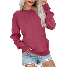 Women's Pin Solid Color Round Neck Loose Long-sleeved Sweater (Option: Rouge Color-M)
