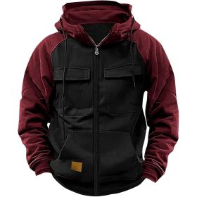 Men's Hoodie Youth Sports Multi-pocket Workwear (Option: Black-XXL)