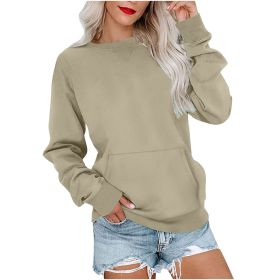 Women's Pin Solid Color Round Neck Loose Long-sleeved Sweater (Option: Champagne-L)