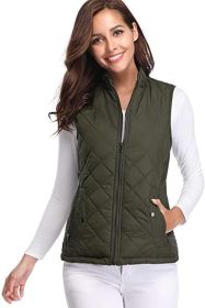 Women's Cotton Vest Stand Collar Zipper Pocket Warm (Option: Army Green-L)
