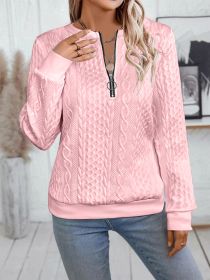 Casual Neckline Long-sleeve Zipper Sweaters Women's Clothing (Option: Pink-XXL)