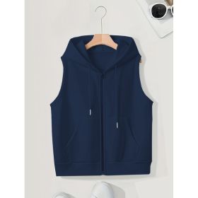 Women's Sleeveless Slim-fit Cardigan Zip Sweater (Option: Dark blue-3XL)
