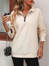 Women's Fashion Half Long-sleeve Zipper Sweatshirt Fashion Pullover (Option: Apricot-L)