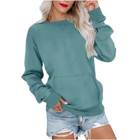 Women's Pin Solid Color Round Neck Loose Long-sleeved Sweater (Option: Green-XXL)