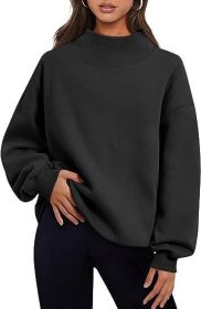 Casual Style Fleece Shirt Thick Half Turtleneck Loose Women's Sweater (Option: Black-XXL)