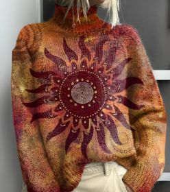 Printed Autumn And Winter New High Neck Long Sleeve Sweaters Women's Clothing (Option: 2 Black Line E127-XXXL)