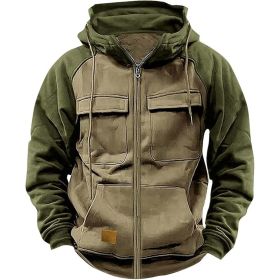 Men's Hoodie Youth Sports Multi-pocket Workwear (Option: Camel-XXL)