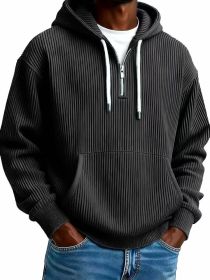 Men's Solid-Colored Corduroy Long-Sleeve Hoodie For Sports And Casual Wear (Option: Black-XL)