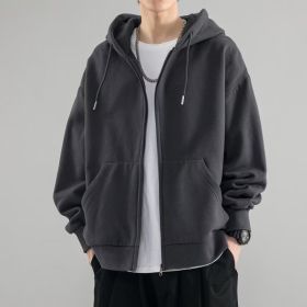 Men's Fashionable Loose All-match Zipper Cardigan Sweater Coat (Option: Dark Gray-L)