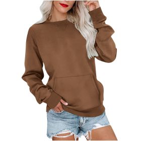 Women's Pin Solid Color Round Neck Loose Long-sleeved Sweater (Option: Caramel Color-L)
