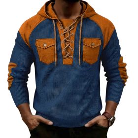 Mens Waffle-Weave Hooded Long-Sleeve Sweatshirt (Option: Navy Blue-L)