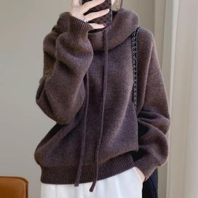 Women's Sweater Thicken Lazy Style All-match Long-sleeved Autumn Winter Warm Casual Sweater For Women (Option: Mocha Color Thin 500g-M)