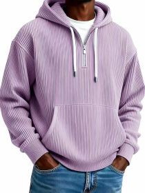 Men's Solid-Colored Corduroy Long-Sleeve Hoodie For Sports And Casual Wear (Option: Purple-XL)