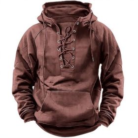 Ins Lace-up Hoodie Casual Sports Pocket Sweatshirt Men's Long-sleeved Top Clothing (Option: Pink-3XL)
