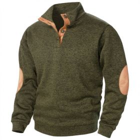 Men's Stand Collar Knitted Joint Stitching Casual Jacquard Cardigan Sweater (Option: Army Green-XXXL)