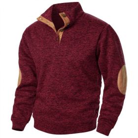 Men's Stand Collar Knitted Joint Stitching Casual Jacquard Cardigan Sweater (Option: Wine Red-XXXL)