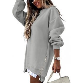 Fall Winter Fashion Stitching Side Zipper Design Pullover Sweater For Women (Option: Gray-XXL)