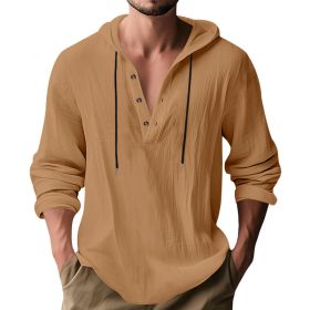 Hooded Casual Loose-fitting T-shirt Sweater For Men (Option: Yellowish Brown-XXXL)