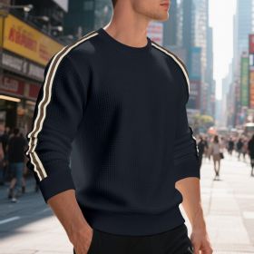Casual Men's Loose Round Neck Sweater Thin (Option: Navy Blue-XXXL)