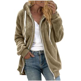 Women's Fashion Loose Thick Plush Hooded Jacket (Option: Camel-XL)