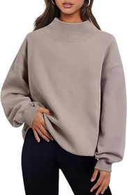 Casual Style Fleece Shirt Thick Half Turtleneck Loose Women's Sweater (Option: Brown-XXL)