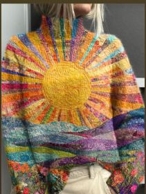 Printed Autumn And Winter New High Neck Long Sleeve Sweaters Women's Clothing (Option: Dark Black Line E127-XXXL)