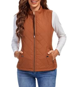 Women's Cotton Vest Stand Collar Zipper Pocket Warm (Option: Orange-L)